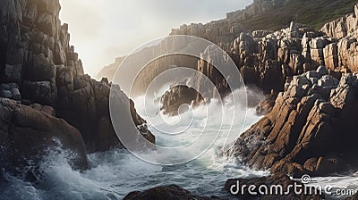 Generative AI, Dramatic Coastlines: rugged and coastlines with crashing waves and cliffs Stock Photo