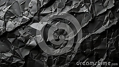 Generative AI Empty crumpled wet black paper blank texture copy space wall horizontal background business concept. Stock Photo