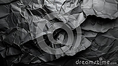 Generative AI Empty crumpled wet black paper blank texture copy space wall horizontal background business concept. Stock Photo