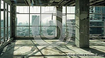 Generative AI empty loft, construction site on the high rise building in bangkok, Thailand business concept. Stock Photo