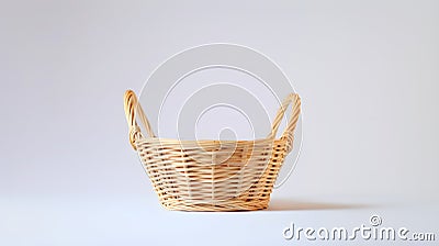 Generative AI Empty wicker basket isolated on white background business concept. Stock Photo