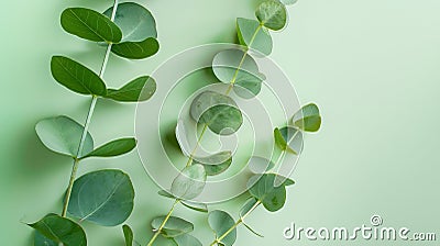 Generative AI Eucalyptus plant leaves Fresh Eucalyptus close up on light green background scented essential oil Ar Stock Photo