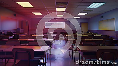 Generative AI Example of an empty nondescript US High School Classroom with desks business concept. Stock Photo