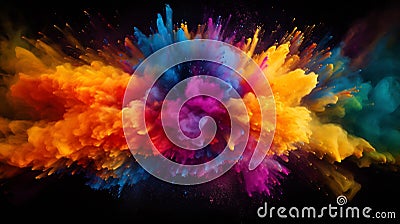 Generative AI Explosion of colored powder, isolated on black background. Power and art concept, abstract blast of Stock Photo