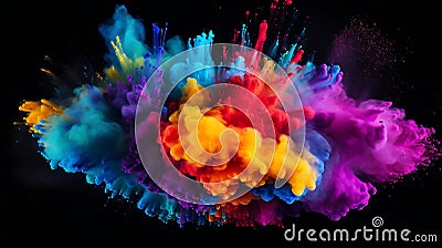 Generative AI Explosion of colored powder, isolated on black background. Power and art concept, abstract blast of Stock Photo