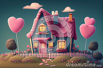 Generative AI: Fantasy cute cartoon fairy house Stock Photo