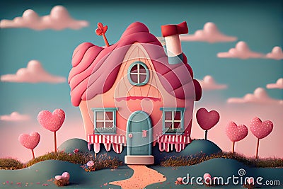 Generative AI: Fantasy cute cartoon fairy house Stock Photo