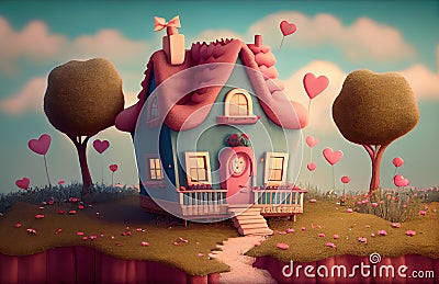 Generative AI: Fantasy cute cartoon fairy house Stock Photo