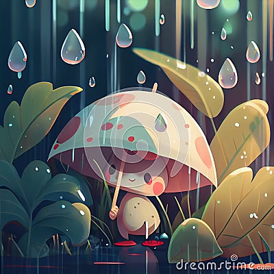 Cute creature in rainy landscape Stock Photo
