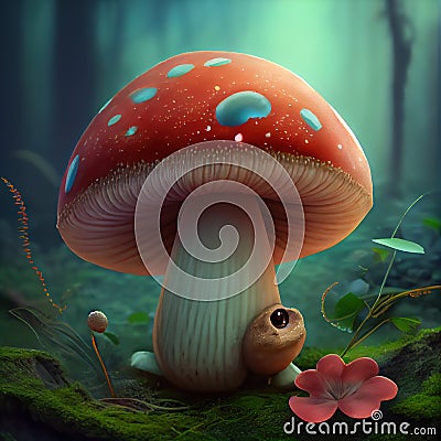 Generative AI: Fantasy enchanted fairy tale magical Mushroom Stock Photo