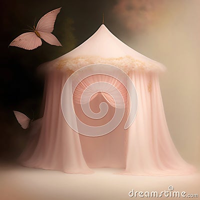 Generative AI: fantasy light pink tent like in a dream Cartoon Illustration