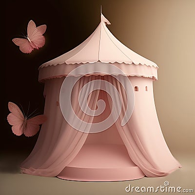 Generative AI: fantasy light pink tent like in a dream Cartoon Illustration