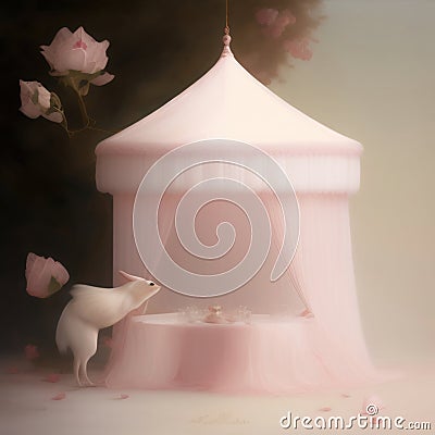 Generative AI: fantasy light pink tent like in a dream Cartoon Illustration