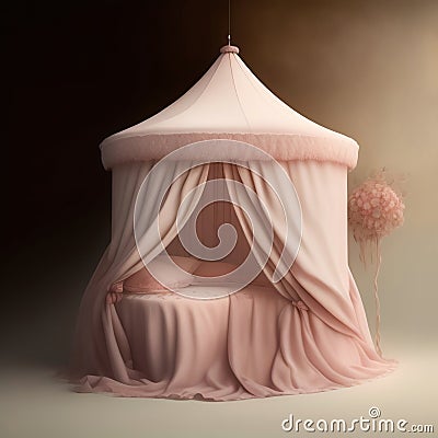 Generative AI: fantasy light pink tent like in a dream Cartoon Illustration