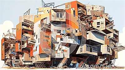 Generative AI, Fragmented Illusion: A Deconstructivist Building Design Stock Photo