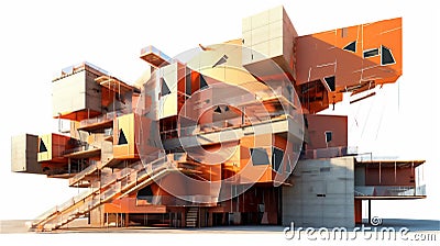 Generative AI, Fragmented Illusion: A Deconstructivist Building Design Stock Photo