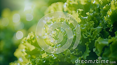 Generative AI Fresh green lettuce closeup selective focus business concept. Stock Photo