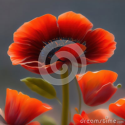 Generative AI: Fresh poppy flower scolored in shades of yellow close up in the meadow Stock Photo