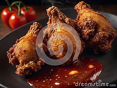Fried chicken with tomato sauce Stock Photo