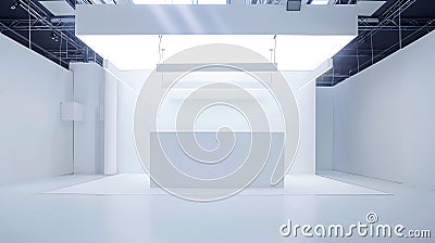 Generative AI Front view of Empty booth Horizontal free space for rent for sale or showing product event in shoppi Stock Photo