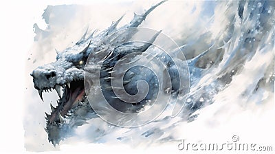 Generative AI, Frostfire: The Icy Breath of the Mighty Dragon Stock Photo