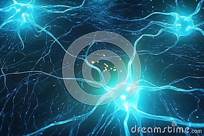 Generative AI of a group of neurons producing action potentials concept for neurological pathways, brain anatomy overview, Stock Photo