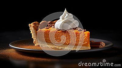 Generative AI, Homemade american traditional pumpkin pie slice Stock Photo