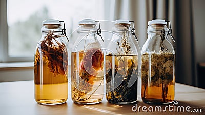 Generative AI, Homemade fermented kombucha drink, healthy tea Stock Photo