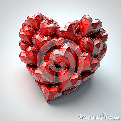Generative AI illustration of from above of bright red pixeled hearts arranged on gray background Cartoon Illustration