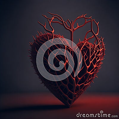 Generative Ai illustration abstract 3d structure red heart branch weave Cartoon Illustration