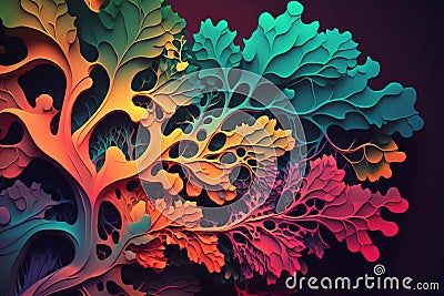 Generative AI illustration of an abstract organic multicolored background wallpaper design Cartoon Illustration