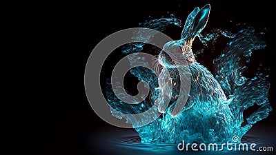 Generative AI illustration of blue horoscope water rabbit wit intricated ornaments concept for Happy Chinese new year 2023 the Cartoon Illustration