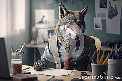 Generative AI illustration of boss wolf in suit Stock Photo