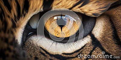 Generative AI illustration of crop tiger eye with orange fur coat and black stripes Cartoon Illustration