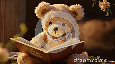 cute teddybear reading a book Cartoon Illustration