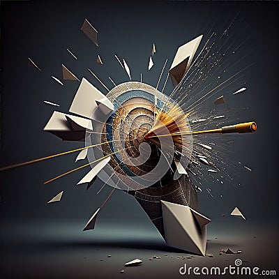 Generative ai illustration of dart arrow hits its target Cartoon Illustration