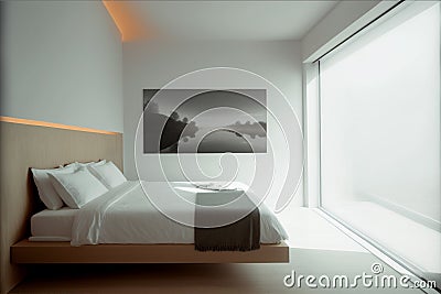 Generative AI illustration of futuristic minimalist bedroom or hotel room Cartoon Illustration