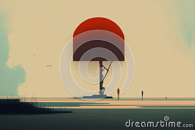 Generative AI illustration image of surreal sci-fi concept art alien landscape isolation solitude image Cartoon Illustration