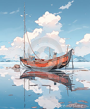 Generative ai illustration of Minimalist Floating Gondola Cartoon Illustration