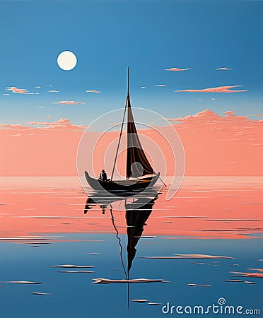 Generative ai illustration of Minimalist Floating Gondola Cartoon Illustration
