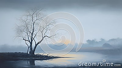 Generative Ai Illustration. Misty tree landscape Stock Photo