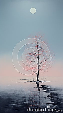 Generative Ai Illustration. Misty tree landscape Stock Photo