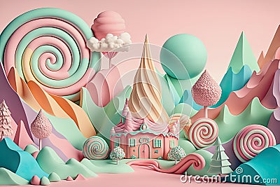 cute candyland in pastel colors, generative ai illustration Cartoon Illustration