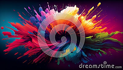 Generative AI, Illustration, Rainbow Explosion: Capture the explosive energy of a rainbow-colored burst, with bold and vibrant Stock Photo
