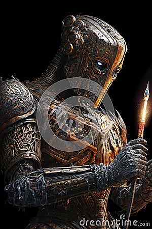 Generative AI illustration of robot artist creating an artwork concept for merging of artificial Intelligence and art, cyberspace Cartoon Illustration
