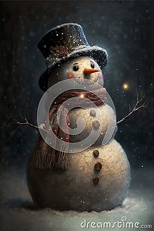 Generative AI illustration of smiling snowman in winter Cartoon Illustration