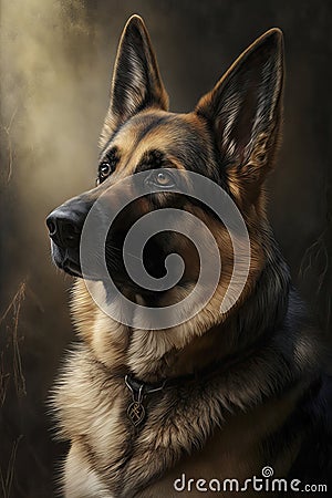 Generative AI illustration studio portrait style image of German Shepherd pedigree dog breed Cartoon Illustration