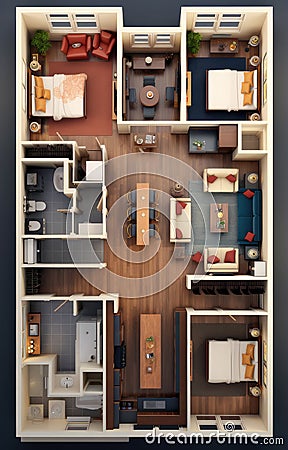 Generative ai illustration of two bedrooms apartment floor plan Cartoon Illustration