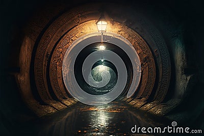 Generative AI illustration of underground sewer tunnel Cartoon Illustration