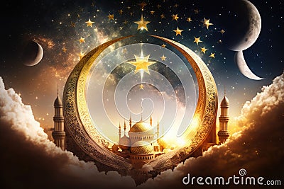 Design illustration of waxing crescent moon that will usher in holy month of ramadan AI generated Cartoon Illustration